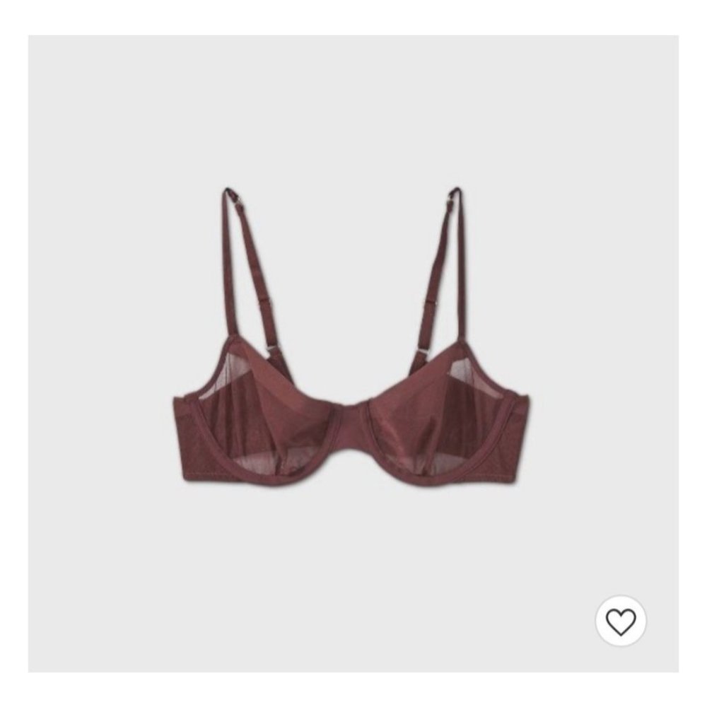 Auden Mesh Unlined Underwire Burgundy Bra 38D